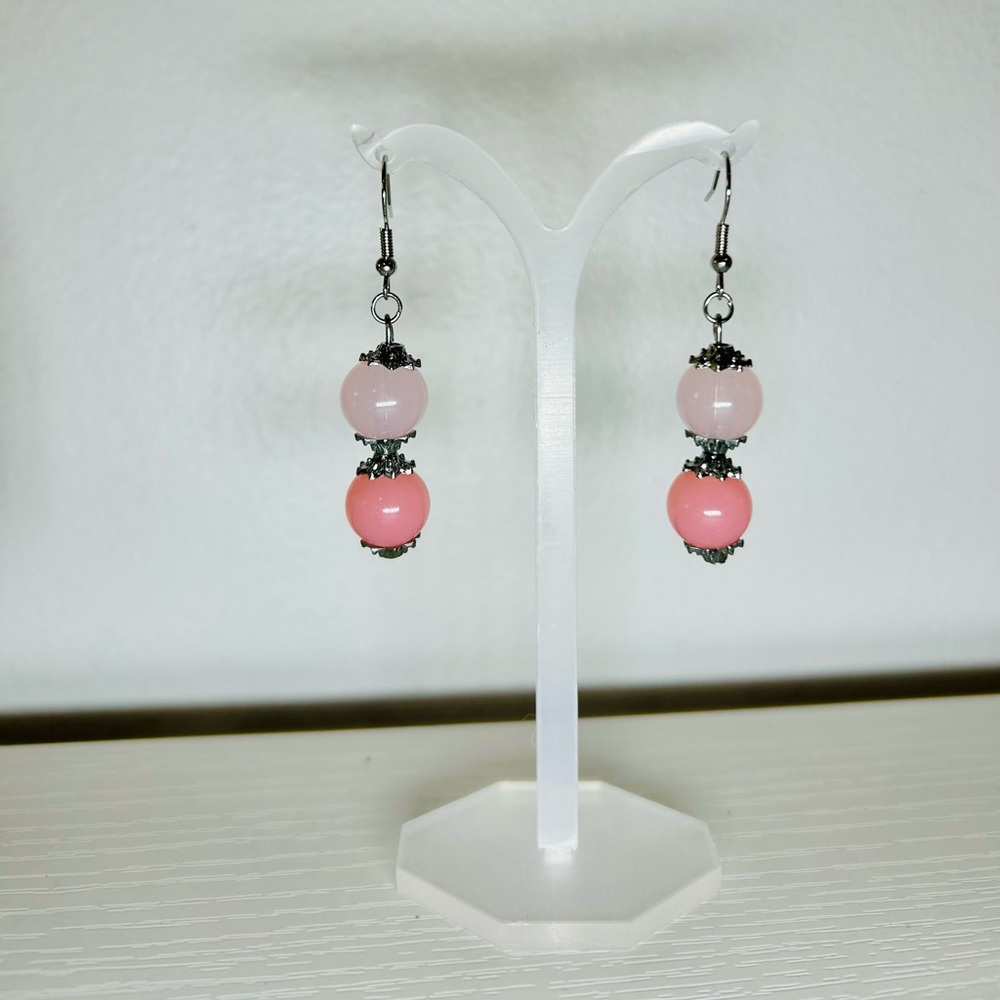 Pink Beaded Dangle Earrings